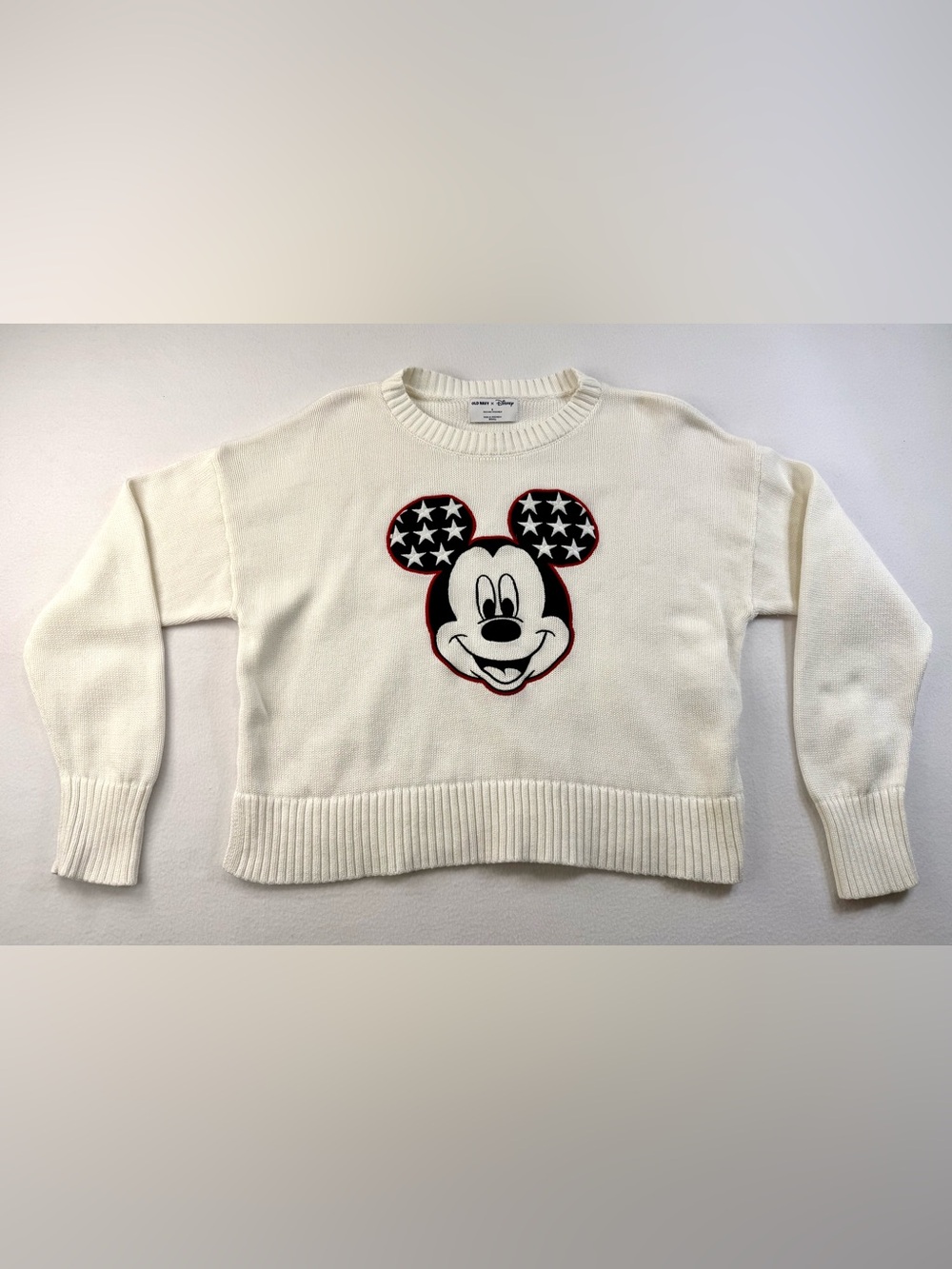 Old Navy Disney Mickey Mouse Patriotic Knit Sweater Women's Small White USA
